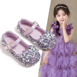 单鞋 真皮女童水晶鞋 软底女宝宝小皮鞋 儿童艾莎公主鞋 2025春夏新款