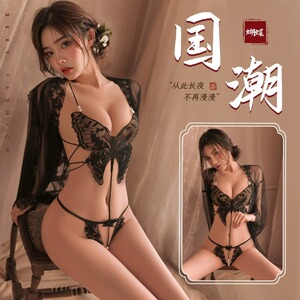 性感房事高级感2025新款内衣女免脱透明旗袍制服纯欲蕾丝吊带睡衣