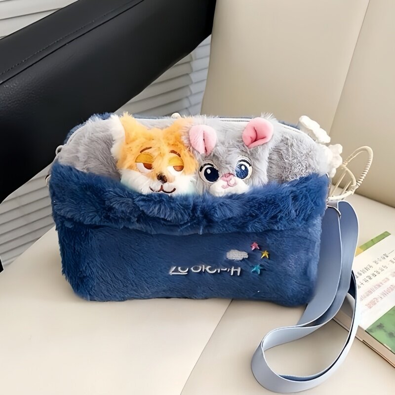 卡通疯狂动物城单肩包可爱新款朱迪尼克斜挎包包毛绒百搭背包女生