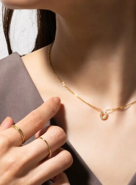 镀18K金微镶锆石马蹄U形项链