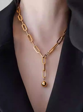 重工粗链条小金球项链镀18K金