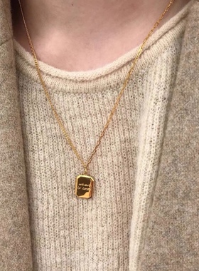 方糖巧克力项链镀18K金小众设计感素链百搭ins复古秋冬高级锁骨链