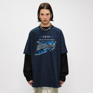 OVDY 春夏秋季小众欧美街头假两件卫衣男潮牌痞帅炸街长袖t恤情侣