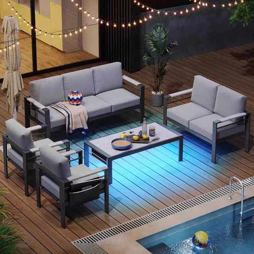 户外沙发庭院铝合金防水防晒室外家具北欧酒店沙发休闲五件套组合