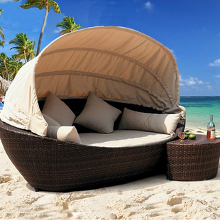 户外藤编躺床躺椅别墅花园庭院泳池沙滩椅露天阳台午休藤编太阳床