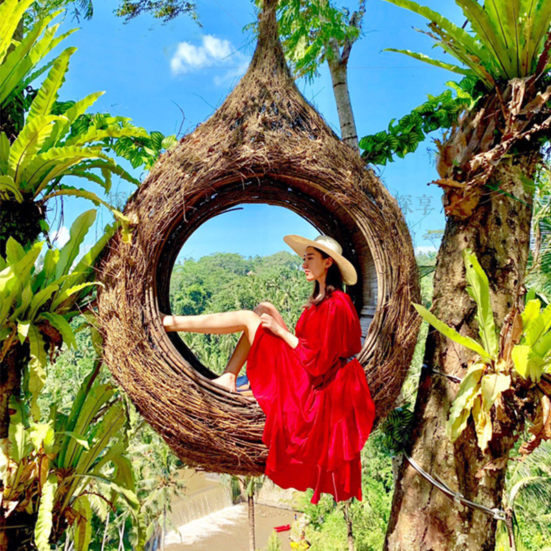 户外巴厘岛网红鸟巢秋千花园庭院客厅藤编吊篮民宿落地悬挂吊椅,住宅家具,户外秋千,淘宝优惠券,粉丝福利购,淘宝优惠卷