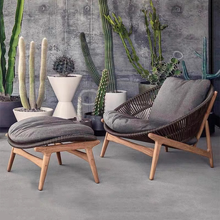 户外休闲藤编沙发露天阳台茶几庭院别墅防水柚木懒人椅创意藤家具