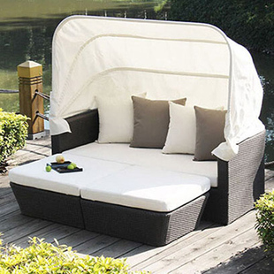 户外休闲庭院创意带蓬藤沙发组合室外露天海景阳台泳池沙滩藤躺床