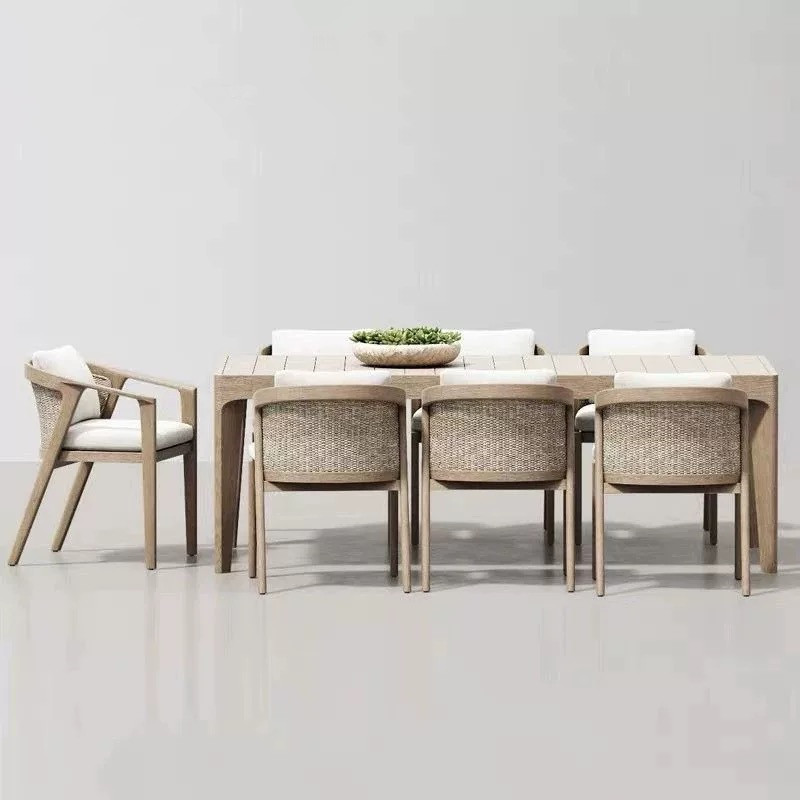 北欧户外柚木圆形桌椅套件