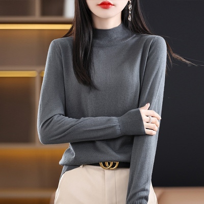 不起球不缩水超细精纺100%羊毛半高领套头打底衫女羊毛衫