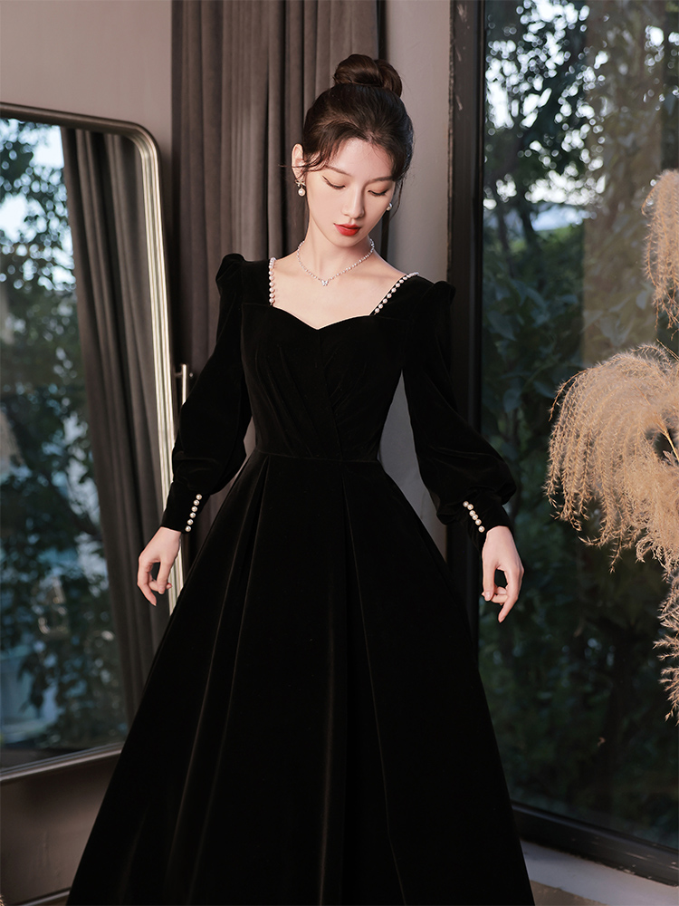 Black summer elite advanced evening dress, french style, bright catchy style, high-quality style