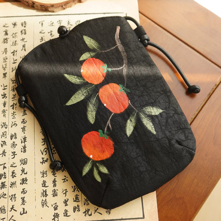双非遗手绘香云纱手机包 真丝国风散步小斜挎女桑蚕丝新中式款包