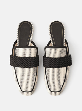 【亏本清仓】春季女鞋拼接穆勒鞋方头平跟单鞋包头平底半拖鞋女