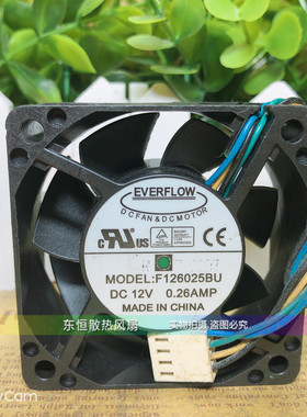 原装EVERFLOW F126025BU 6cm 6025 12V 0.26A 机箱 电源 散热风扇