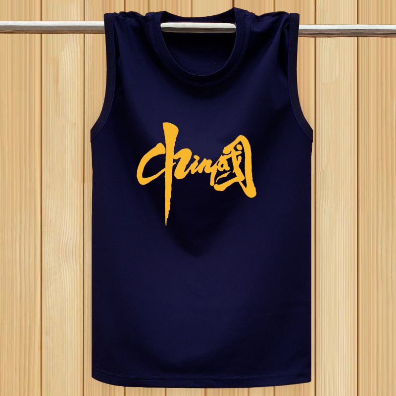 国潮纯棉背心男加大码新款棉休闲男装汗衫无袖T恤宽松运动砍袖潮