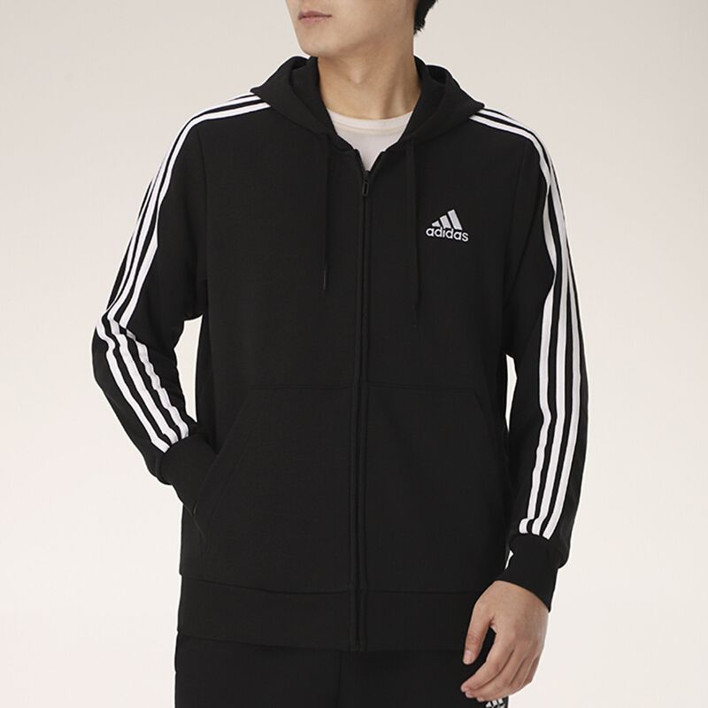 Adidas/阿迪达斯夹克男跑步运动服连帽休闲三条纹外套GK9032