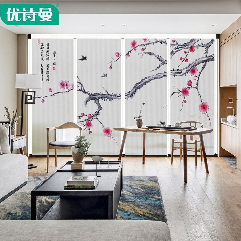 蜂巢新中式花鸟折叠移门优诗曼