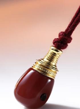 精品川料瓦西南红牛红色三通搭配18k金佛塔保色 108佛珠文玩配饰