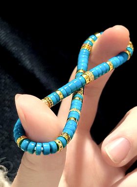 2024龙年网红爆款：绿松石暴力蓝直切药片隔片手链男女款文玩手串