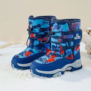 ABC正品加绒加厚保暖棉鞋防水中大童女童靴子防滑雪地靴加毛男童