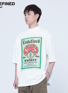Undefined高街宽松中领设计威士忌酒标印花贴布潮流短袖T恤