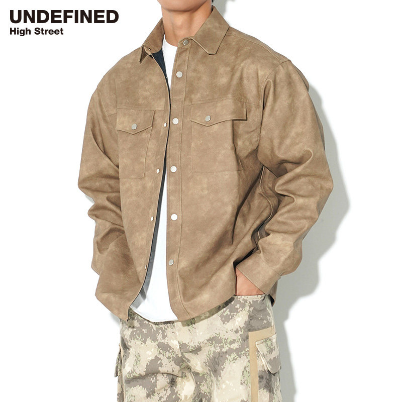 做旧undefined方领皮衣衬衫