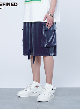 Undefined高街渐变丝绒飘带装饰宽松夏季六分短裤inst潮裤