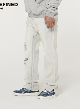 UNDEFINED 潮牌美式反洗磨白刀割破洞牛仔长裤