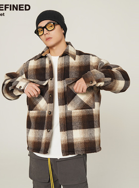undefined出品加厚毛呢格纹外套人造皮草内里超保暖冬季衬衫外套