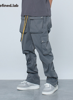 Undefined潮牌立体口袋排扣工装不沾灰面料长裤美潮高街inst潮裤