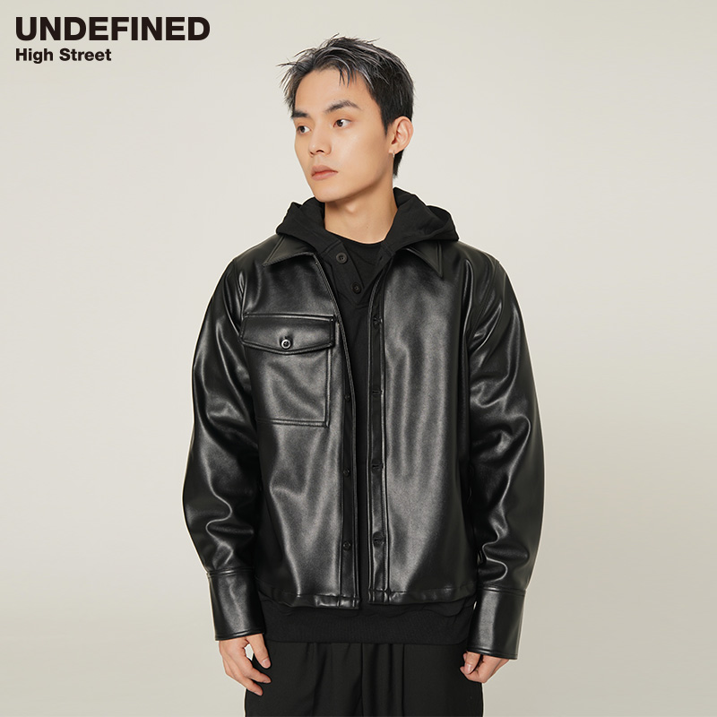 undefined廓形皮衬衫外套