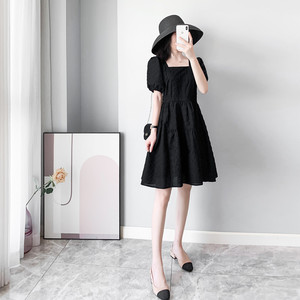2023夏季新款通勤女装高级感a字裙子短袖收腰显瘦赫本法式连衣裙