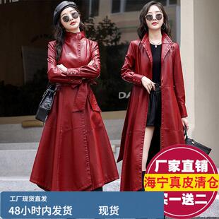 真陂陂衣女中长款过膝系带风衣欧美绵羊陂显瘦时尚外套2025秋新款