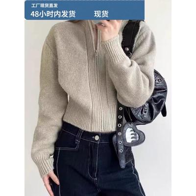 今年流行圆领拉炼短款100纯羊绒针织开衫女秋冬毛衣羊毛打底外套