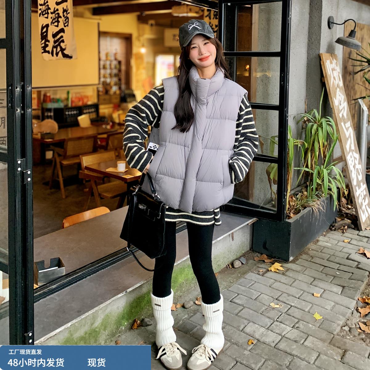 韩系灰色立领羽绒马甲女外穿冬2025新款巨好看白鸭绒叠穿背心马夹