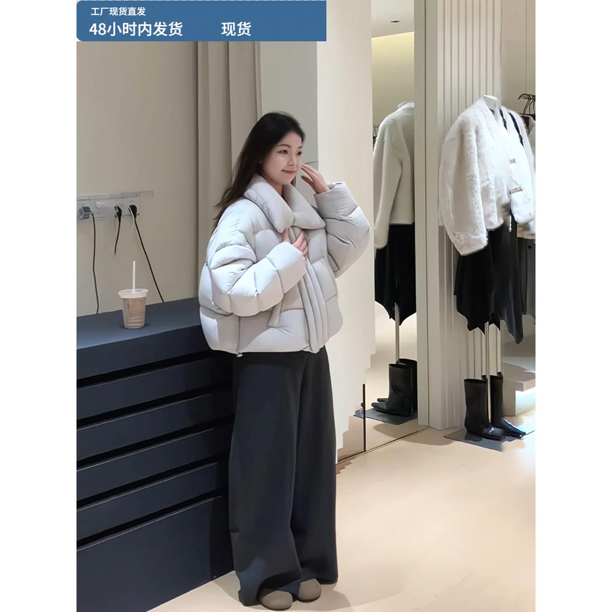 韩版短款泡芙羽绒服女2025年新款冬独特超好看设计感小众翻领外套