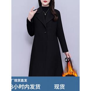 黑色巨好看的初冬装夹新款加厚新款呢外套女士2025新款中长款呢子