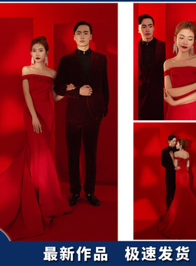 内景纯色婚纱照样片红色样片影楼新样片放大工作室婚纱照客片h526