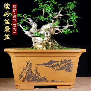 宜兴特价紫砂马槽花盆特大号中国风长方型盆大号四方陶瓷清仓花盆