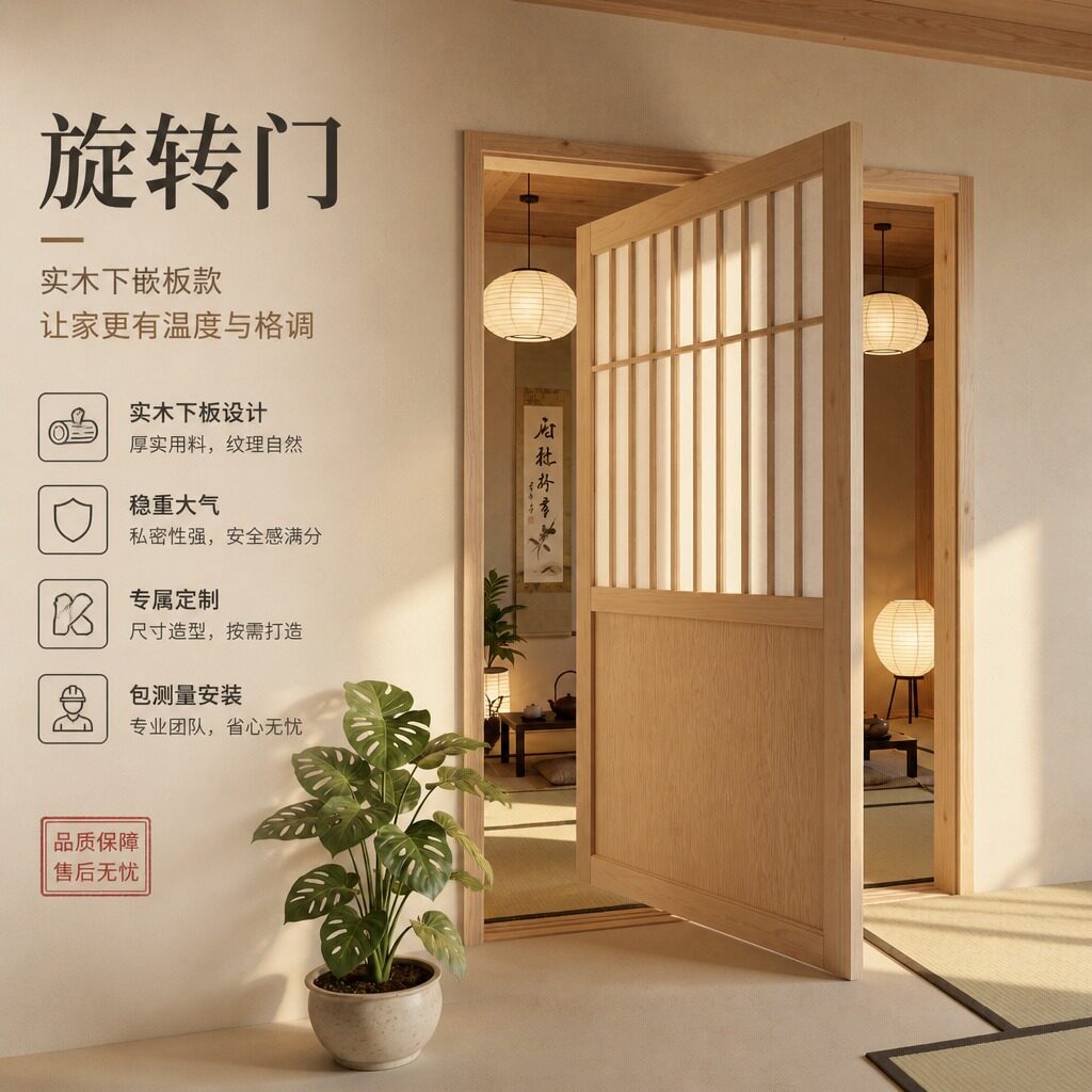 定制酒店360度悬浮旋转门实木格子门天地中轴偏轴门卧室折叠门