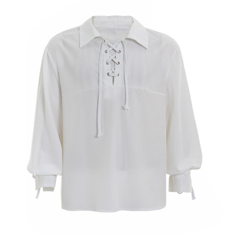 MEDIEVAL MENS LACE-UP LAPELS VINTAGE SHIRT BALLOON SLEEVES DRAMA STAGE COSTUME LOOSE TOP T-SHIRT SHIRT WOMEN