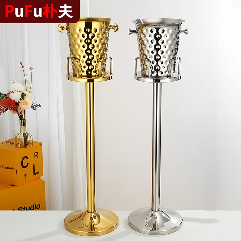 加厚金属不锈钢冰桶架欧式鹿角香槟桶锤纹冰桶家用酒吧ktv摆放架