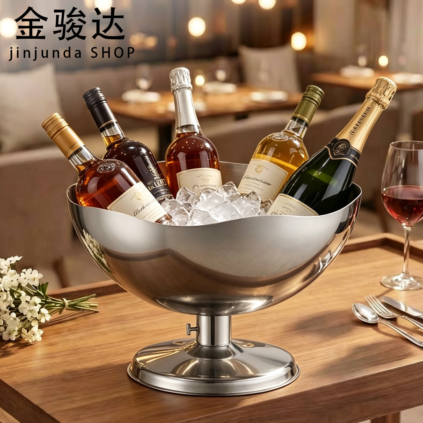 ice bucket冰酒桶不锈钢冰桶装冰块白葡萄酒冰桶高级感大号香槟桶图片
