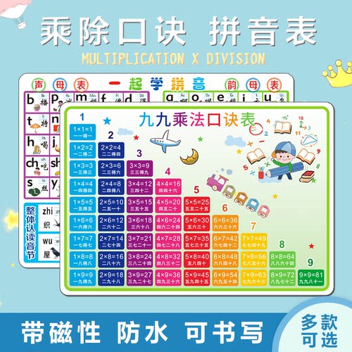 磁性九九乘法口诀表99除法幼儿拼音卡片墙贴小学基本单位换算磁力