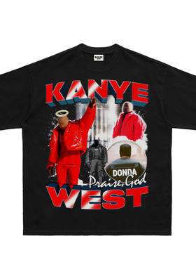Kanye West侃爷Vintage嘻哈人像印花短袖说唱T恤复古美式街头Tee