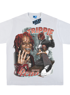 RULEE 说唱Trippie Redd嘻哈水洗小领口复古街头短袖重磅T恤印花