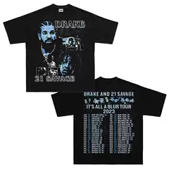 Rulee Hiphop Drake 21Savage Retro Short-Sleeved Hip-Hop Rap T-Shirt Printed American Style