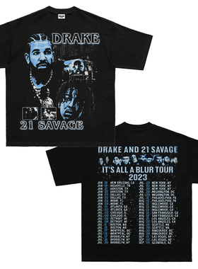 RULEE HIPHOP Drake 公鸭 21savage 复古短袖嘻哈说唱T恤印花美式