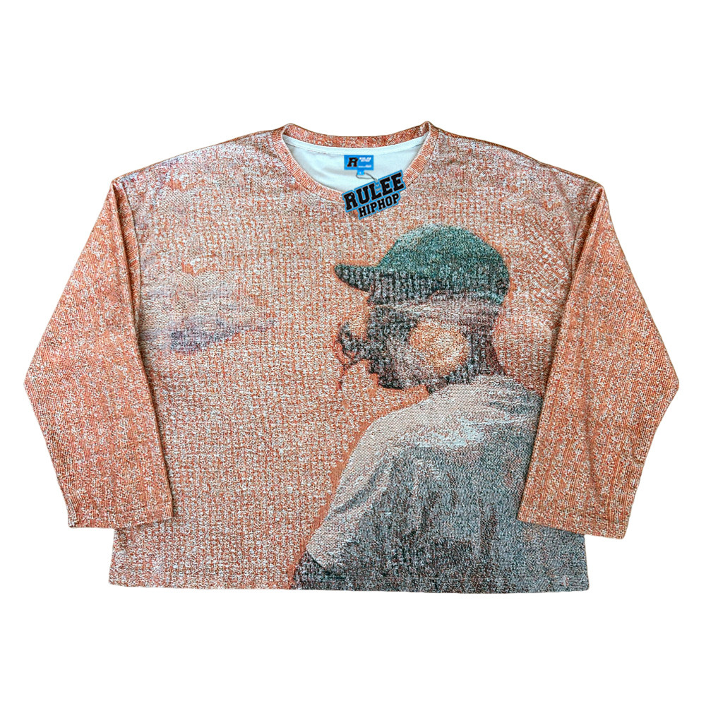 RULEE黑怕Tyler造物主秋冬印花插画风嘻哈圆领长袖宽松美式复古