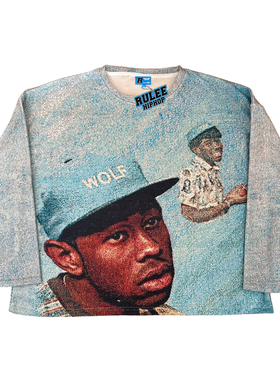 RULEE黑怕 造物主 Tyler 插画风 嘻哈 圆领 长袖美式复古秋冬宽松